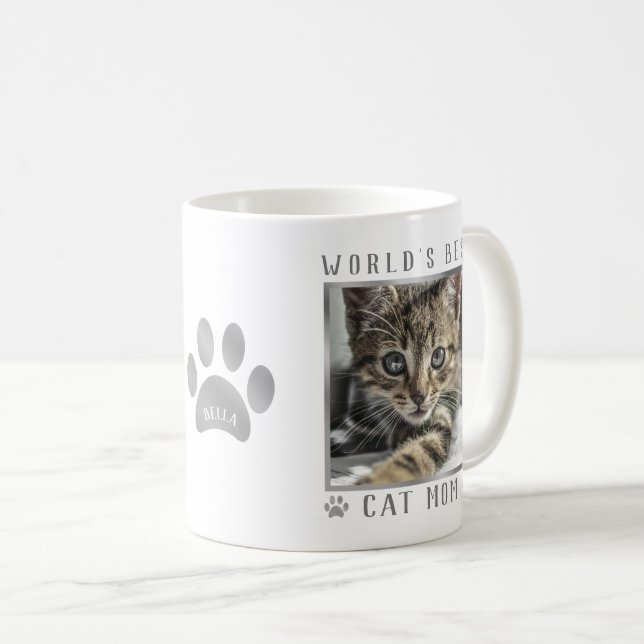 World's Best Cat Mum Silver Grey Foil Paws Photo Coffee Mug (Front Right)