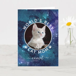 World's Best Cat Mum Space Photo Custom Birthday Card