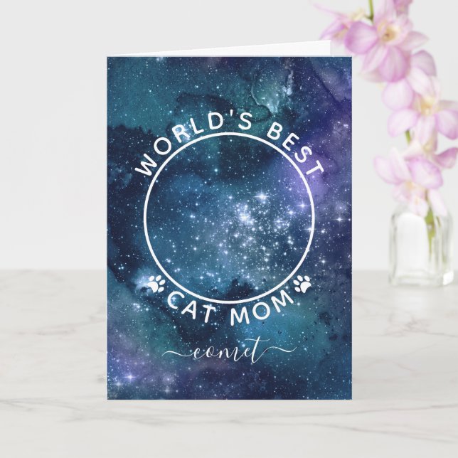 World's Best Cat Mum Space Photo Mother's Day Card (Orchid)