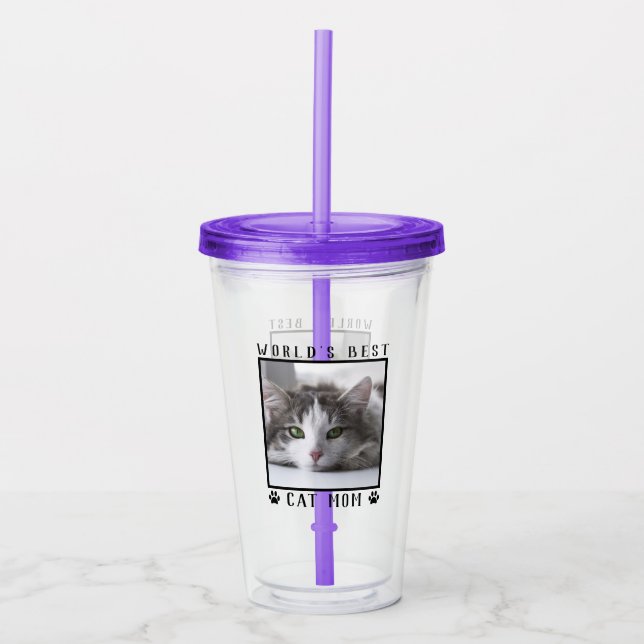 World's Best Cat Mum with Your Cat's Photo Acrylic Tumbler (Front)