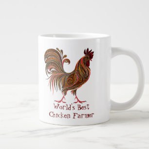 World's Best Chicken Farmer Fun Quote Rooster Large Coffee Mug