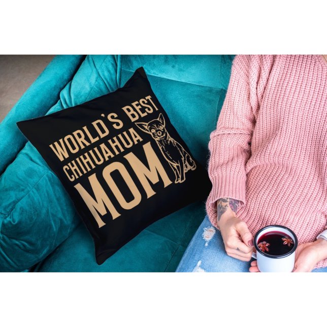 World's Best Chihuahua Mum Black Throw Pillow (Creator Uploaded)