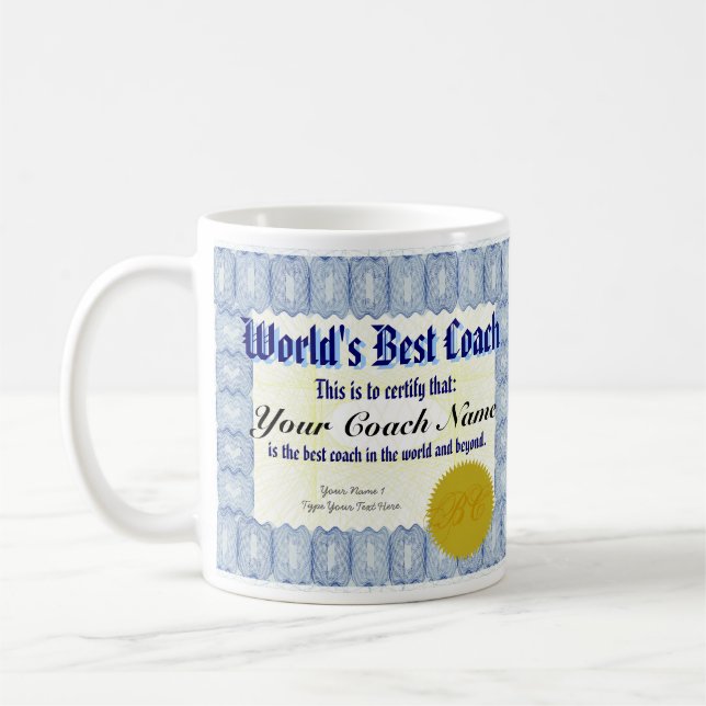 World's Best Coach Certificate Mug (Left)