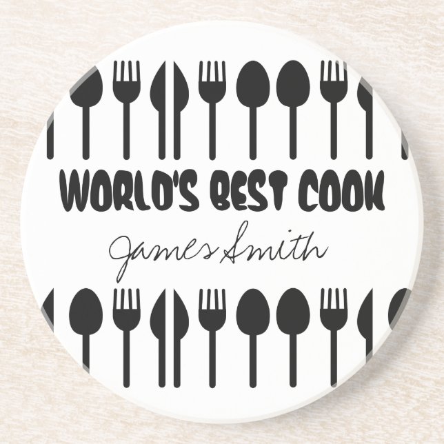 World's Best Cook Custom Name Black Coaster (Front)