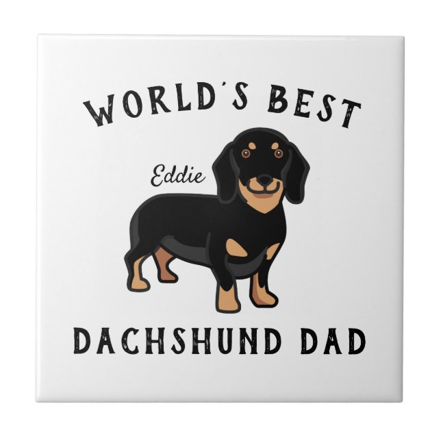 World's Best Dachshund Dad Personalised Dog Name Ceramic Tile (Front)
