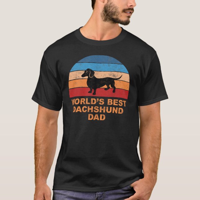 World's Best Dachshund Dad Retro Sunset T-Shirt (Front)