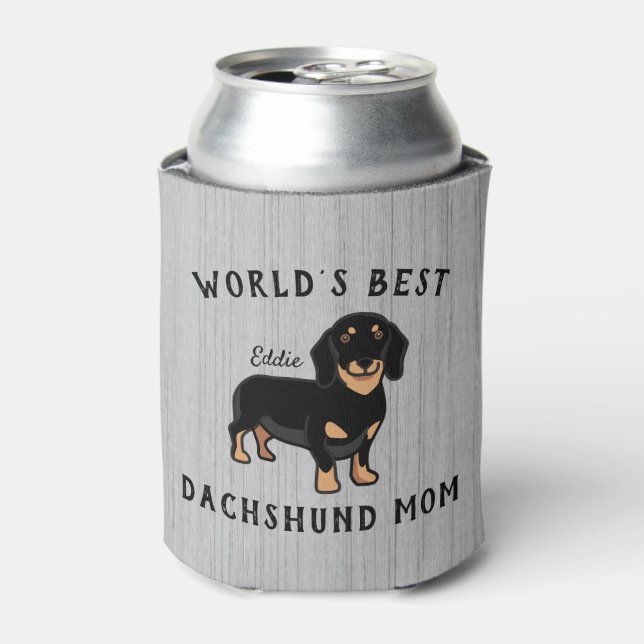 World's Best Dachshund Mum Custom Dog Name Rustic Can Cooler (Can Front)