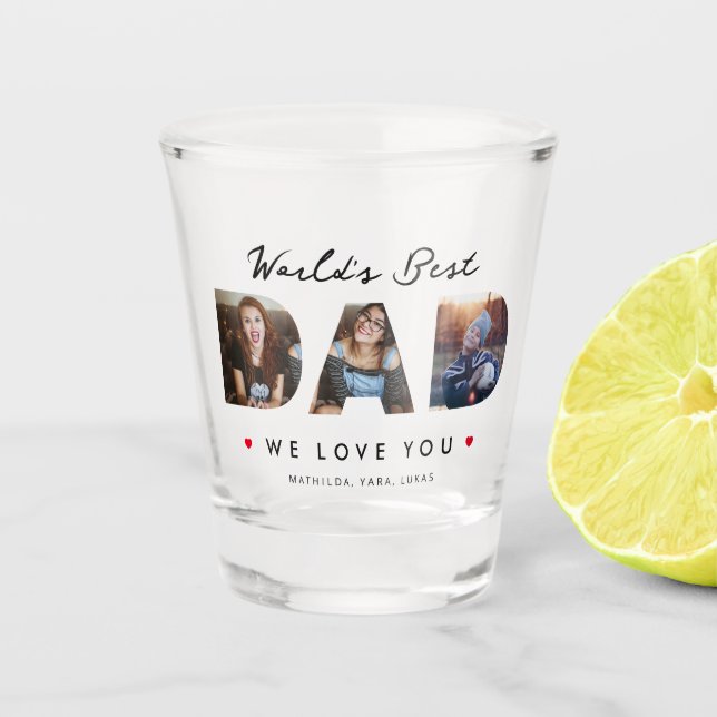 World's Best Dad 3 Photo Collage Shot Glass (Front)