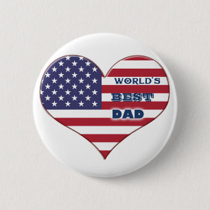 World's Best Dad American Flag Heart 6 Cm Round Badge