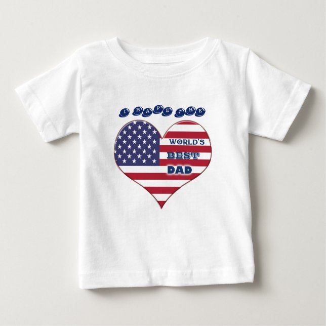 World's Best Dad American Flag Heart Baby T-Shirt (Front)