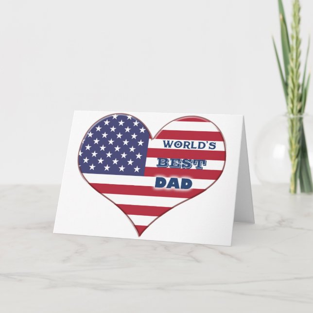 World's Best Dad American Flag Heart Card (Front)