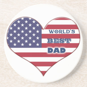 World's Best Dad American Flag Heart Coaster