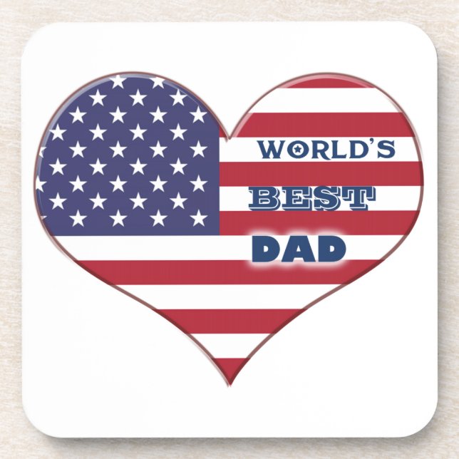 World's Best Dad American Flag Heart Coaster (Front)