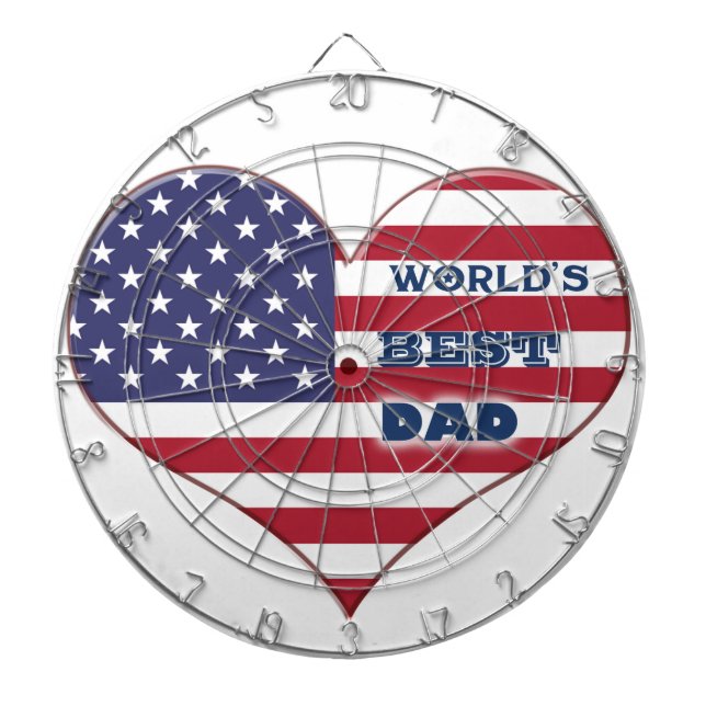 World's Best Dad American Flag Heart Dartboard (Front)