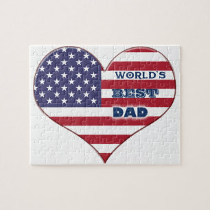 World's Best Dad American Flag Heart Jigsaw Puzzle