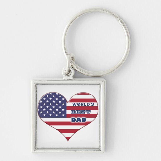 World's Best Dad American Flag Heart Key Ring (Front)