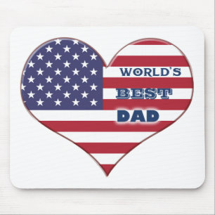 World's Best Dad American Flag Heart Mouse Pad