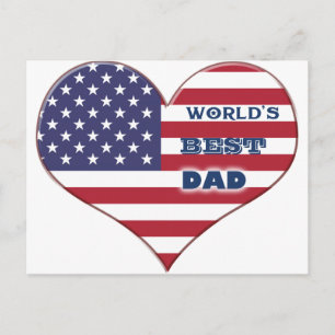 World's Best Dad American Flag Heart Postcard