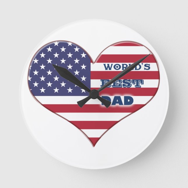 World's Best Dad American Flag Heart Round Clock (Front)