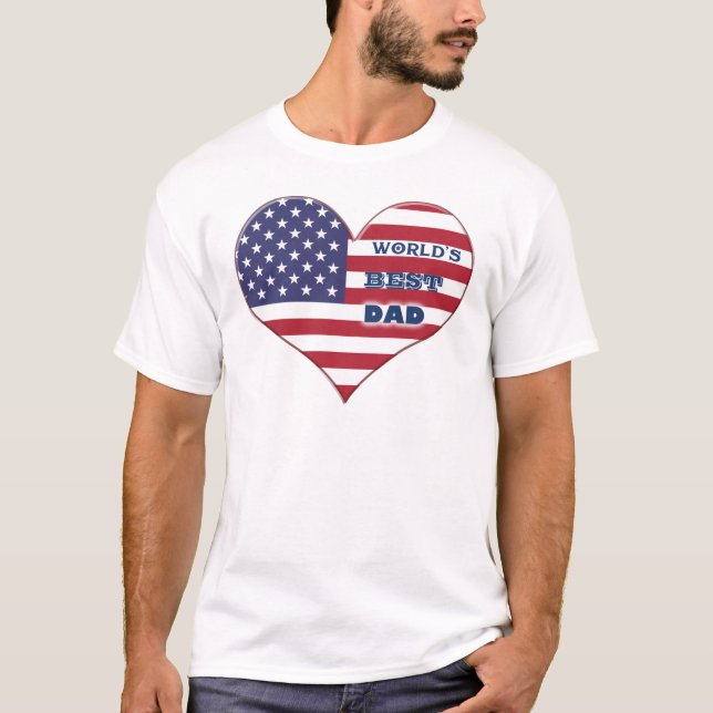 World's Best Dad American Flag Heart T-Shirt (Front)