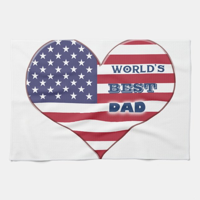 World's Best Dad American Flag Heart Tea Towel (Horizontal)