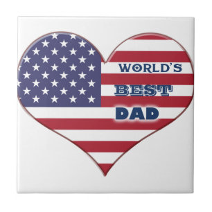 World's Best Dad American Flag Heart Tile