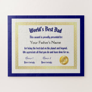 World's best dad award certificate funny jigsaw puzzle