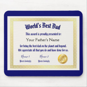World's best dad award certificate funny mouse pad