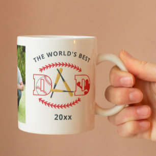 World's Best Dad Baseball Custom Photo Name Coffee Mug