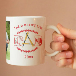 World's Best Dad Baseball Custom Photo Name Coffee Mug