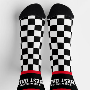 World's Best Dad chequered flag racing red black Socks