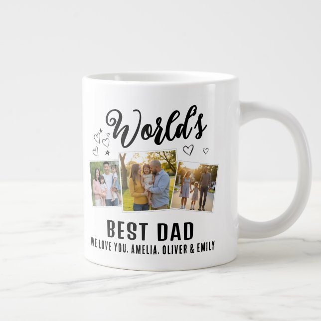 World's Best Dad Custom 3 Photo Collage Large Coffee Mug (Right)
