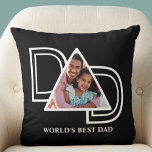 World's Best Dad Custom Photo Black Father's Day Cushion<br><div class="desc">This World's Best Dad Photo Pillow is decorated with the word DAD in white typography on a black background.
Easily customisable with your photo.
Makes a perfect Father's Day gift.</div>