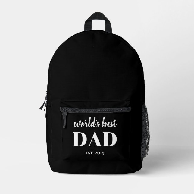 Worlds Best Dad Est Elegant Year Black Printed Backpack (Front)