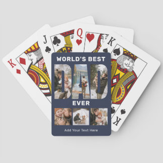 World's Best Dad Ever Custom 6 Photo Blue Playing Cards