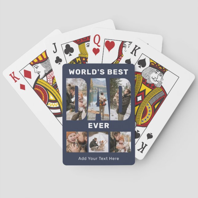 World's Best Dad Ever Custom 6 Photo Blue Playing Cards (Back)
