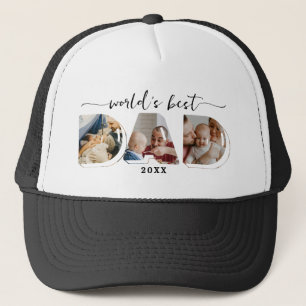 Worlds best dad father's Day 3 Photos Collage Trucker Hat