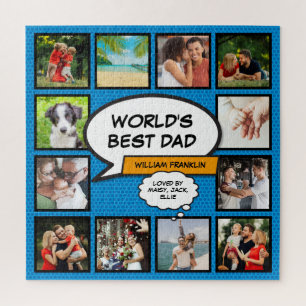 Worlds Best Dad Fun Cool Comic Photo Collage Jigsaw Puzzle