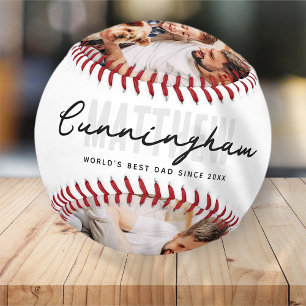 World's Best Dad Modern 3 Photo Father's Day Baseball