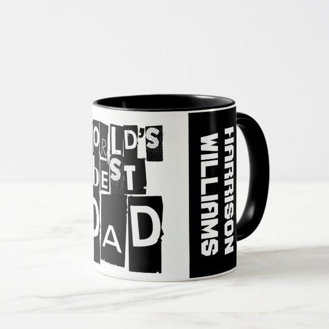World's Best Dad Name Modern Black and White Mug (Front Right)