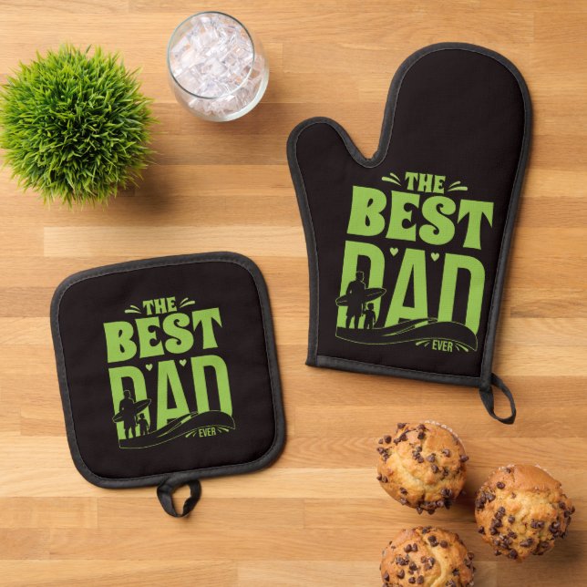 World's Best Dad Oven Mitt & Pot Holder Set (Top Down)