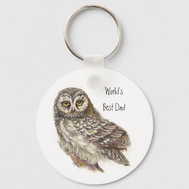 World's Best Dad, Owl, Bird Key Ring (Front)