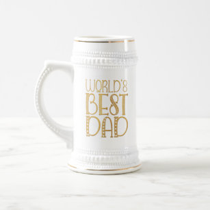 Worlds Best Dad Photo Name Gold Typography Beer Stein