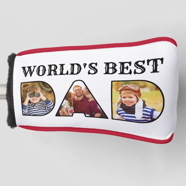 Worlds Best Dad Quote  Modern 3 Photo Collage Golf Head Cover (Front)