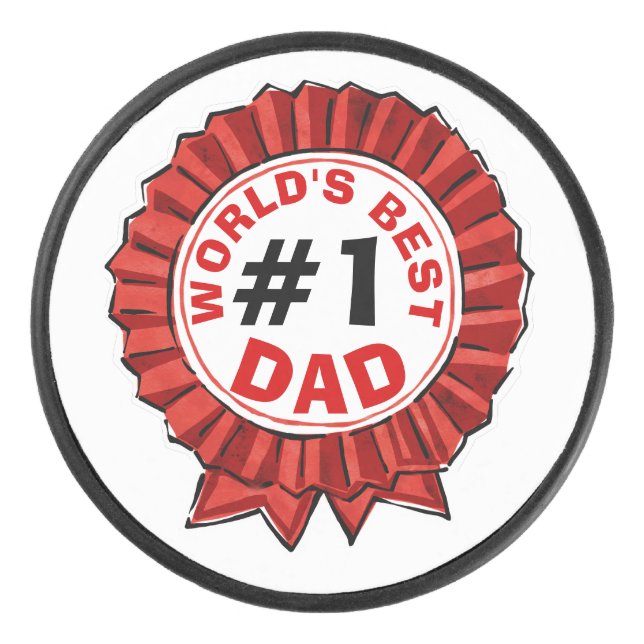 World's Best Dad Quote Red Ribbon Father's Day Hockey Puck (Front)