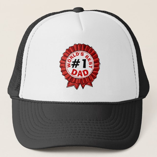 World's Best Dad Quote Red Ribbon Father's Day Trucker Hat (Front)