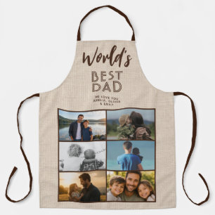World's Best Dad Rustic Linen 6 Photo Collage Apron