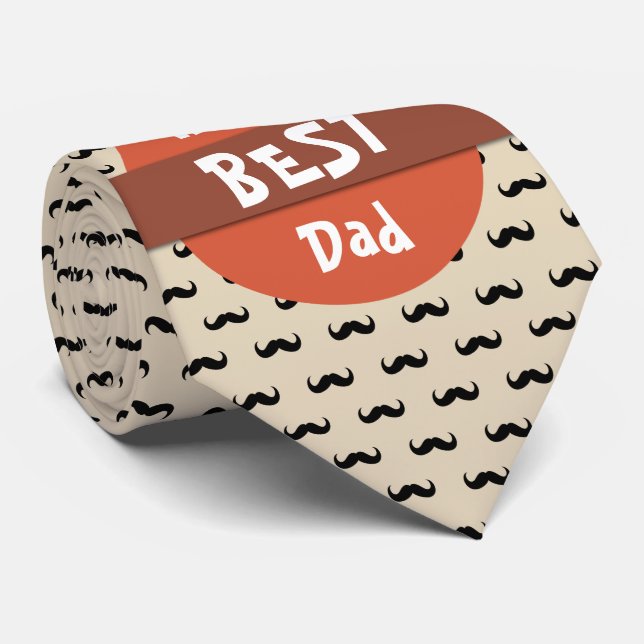 Worlds Best Dad Tie With Moustache Pattern (Rolled)