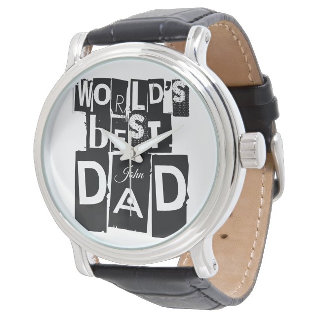 World's Best Dad Typography Add Name or Initials Watch (Angled)