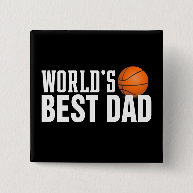 World's Best Dad Typography Basketball Pin Button (Front)
